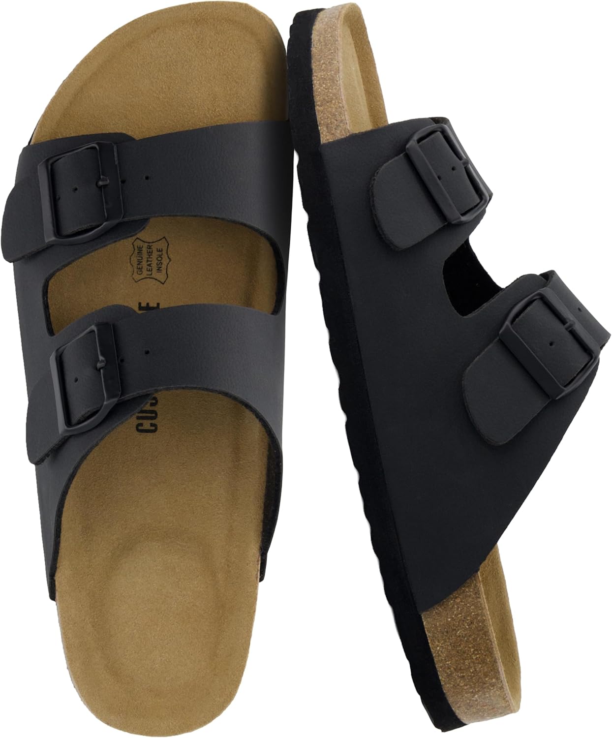 

Мужские сандалии CUSHIONAIRE Lane с пробковой стелькой, регулируемые с пряжкой, комфортные шлепанцы, стелька из натуральной кожи, летняя обувь для мужчин, черный