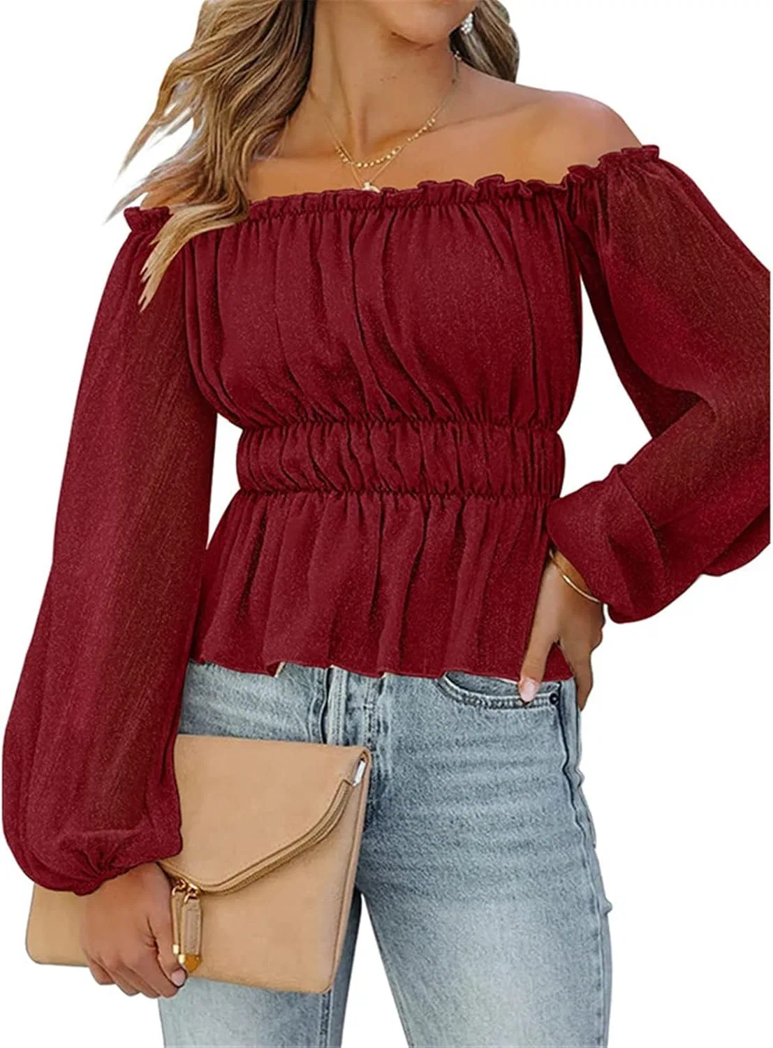 Блуза шифоновая, с одним плечом, длинный рукав, Casual, белый — фото 3