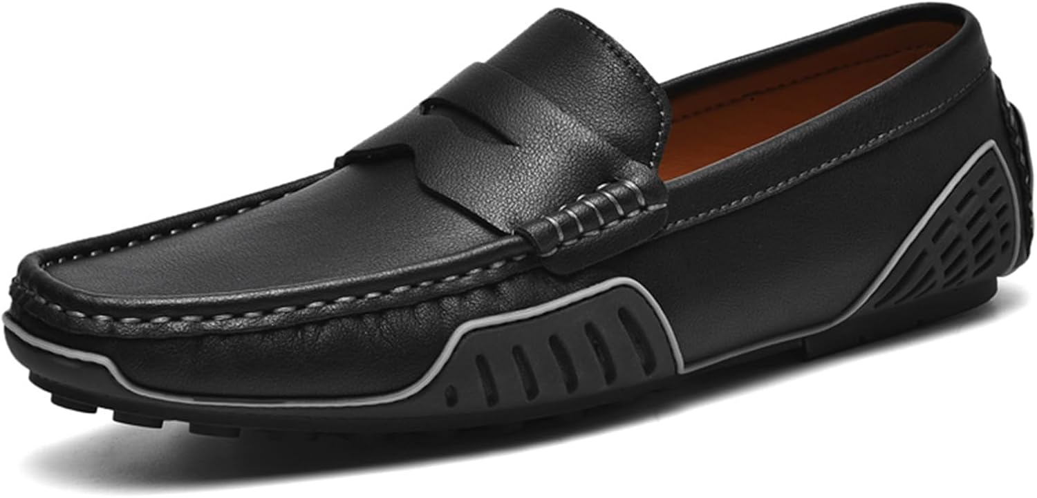 

Мужские повседневные туфли из натуральной кожи, мягкие, ручной работы, слипоны-лоферы, удобные для ходьбы и вождения Abborora, черный