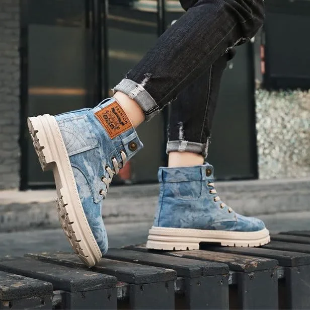 Мужские джинсовые ботинки на высокой подошве с шнуровкой, массивной платформой и глубоким каблуком, удобные повседневные ретро-кроссовки Generic, светло-голубой