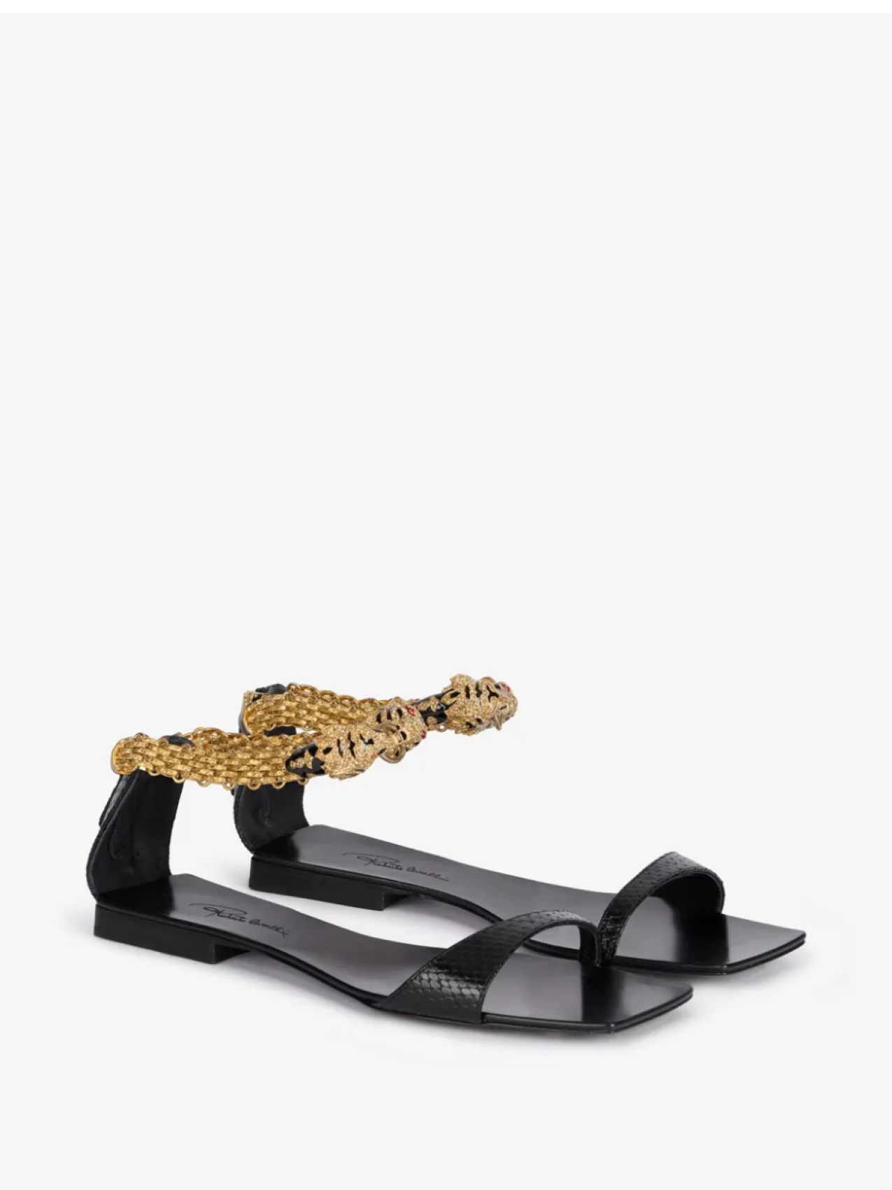 Сандалии на плоской подошве Roberto Cavalli Jewel Tigers, черный — фото 2