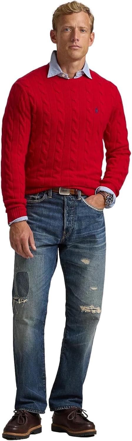 Polo Ralph Lauren мужской свитер из хлопка с косой вязкой, Ralph Lauren Red Base — фото 3
