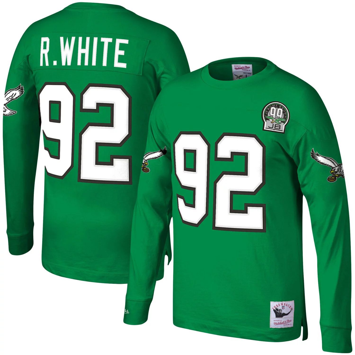 

Мужская футболка с длинными рукавами Mitchell & Ness Reggie White Kelly Green Philadelphia Eagles Throwback Имя и номер игрока в отставке