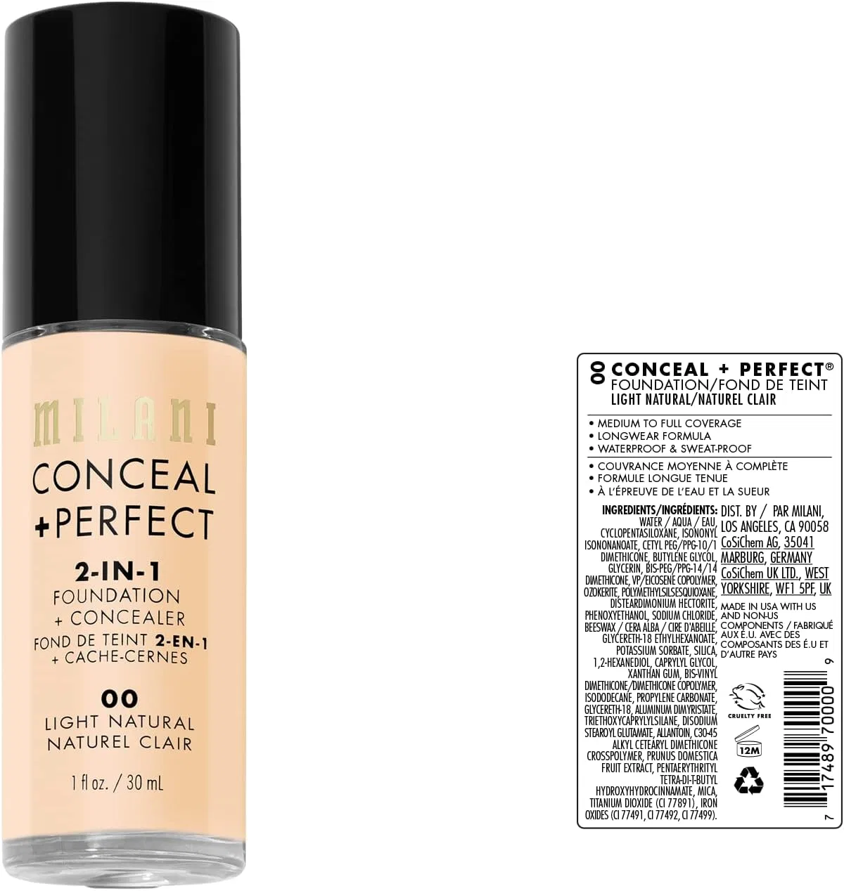 Тональное средство 2-в-1 Milani Conceal + Perfect Foundation + Concealer, Light Natural — фото 2