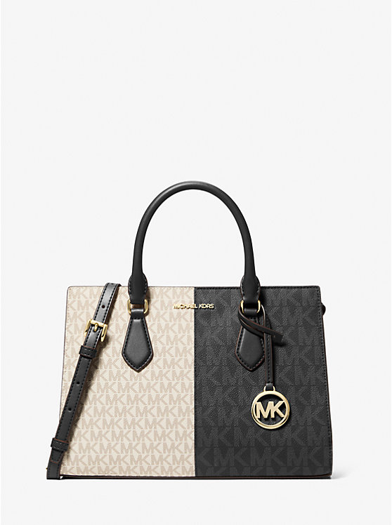 

Средняя металлическая сумка Sheila с двухцветным фирменным логотипом Michael Kors, Black Combo