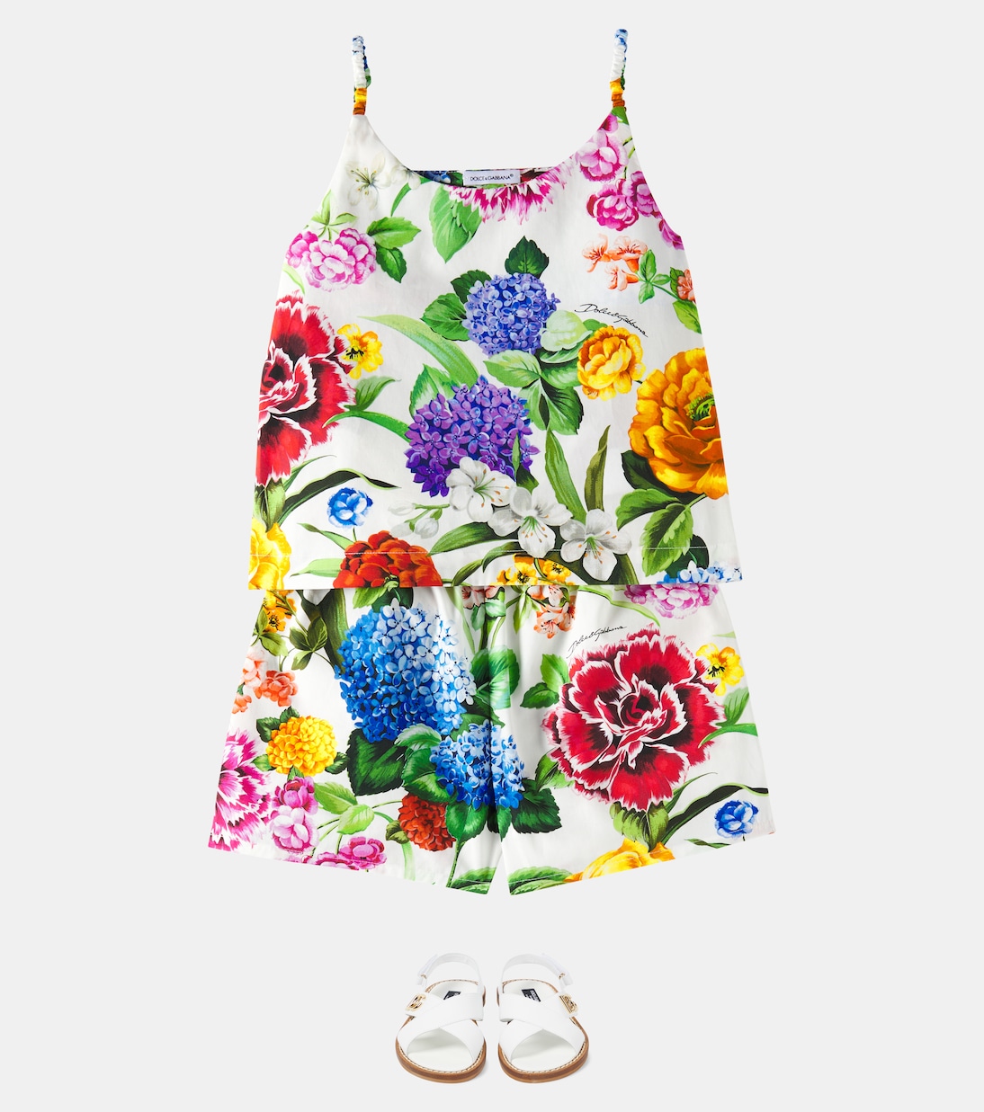 Комплект из хлопковой рубашки и шорт с цветочным принтом Dolce&Gabbana Kids, Mix Fiori F.Bco — фото 2