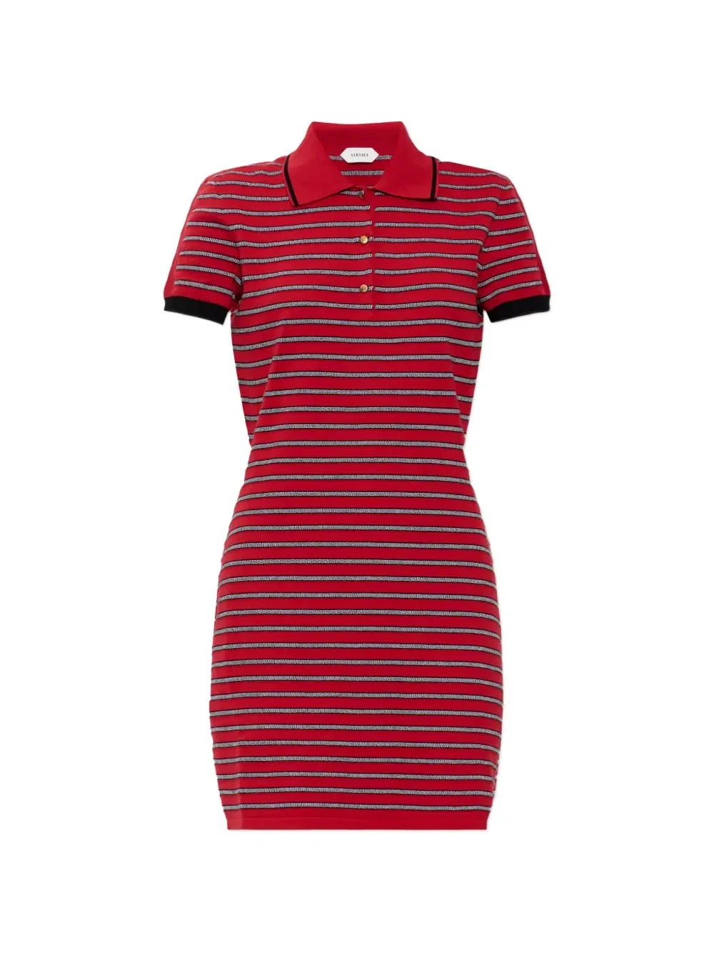 Мини-платье в полоску с рисунком Greca VERSACE, красный