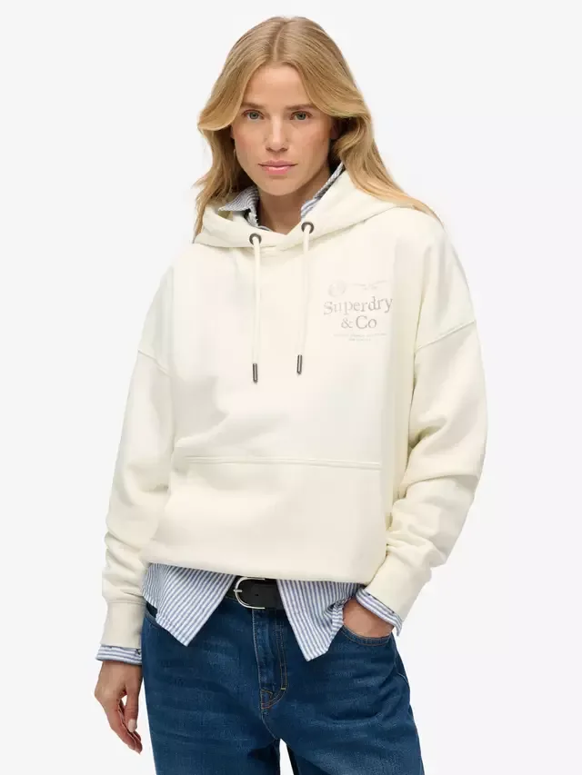 Роскошная повседневная толстовка свободного кроя, кремового цвета Superdry