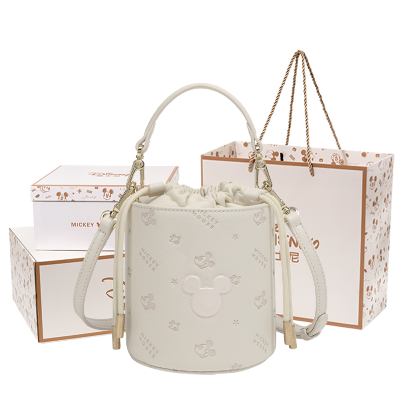 

Disney Микки серия ПУ ведро сумка через плечо кроссбоди женская многоцветная, Cream White[Mickey Mouse Exclusive Shopping Bag+Box]