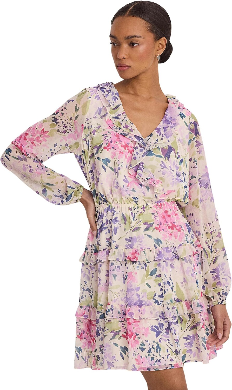 

Платье Lauren Ralph Lauren Floral Crinkle Georgette Surplice Dress, цвет Cream Multi
