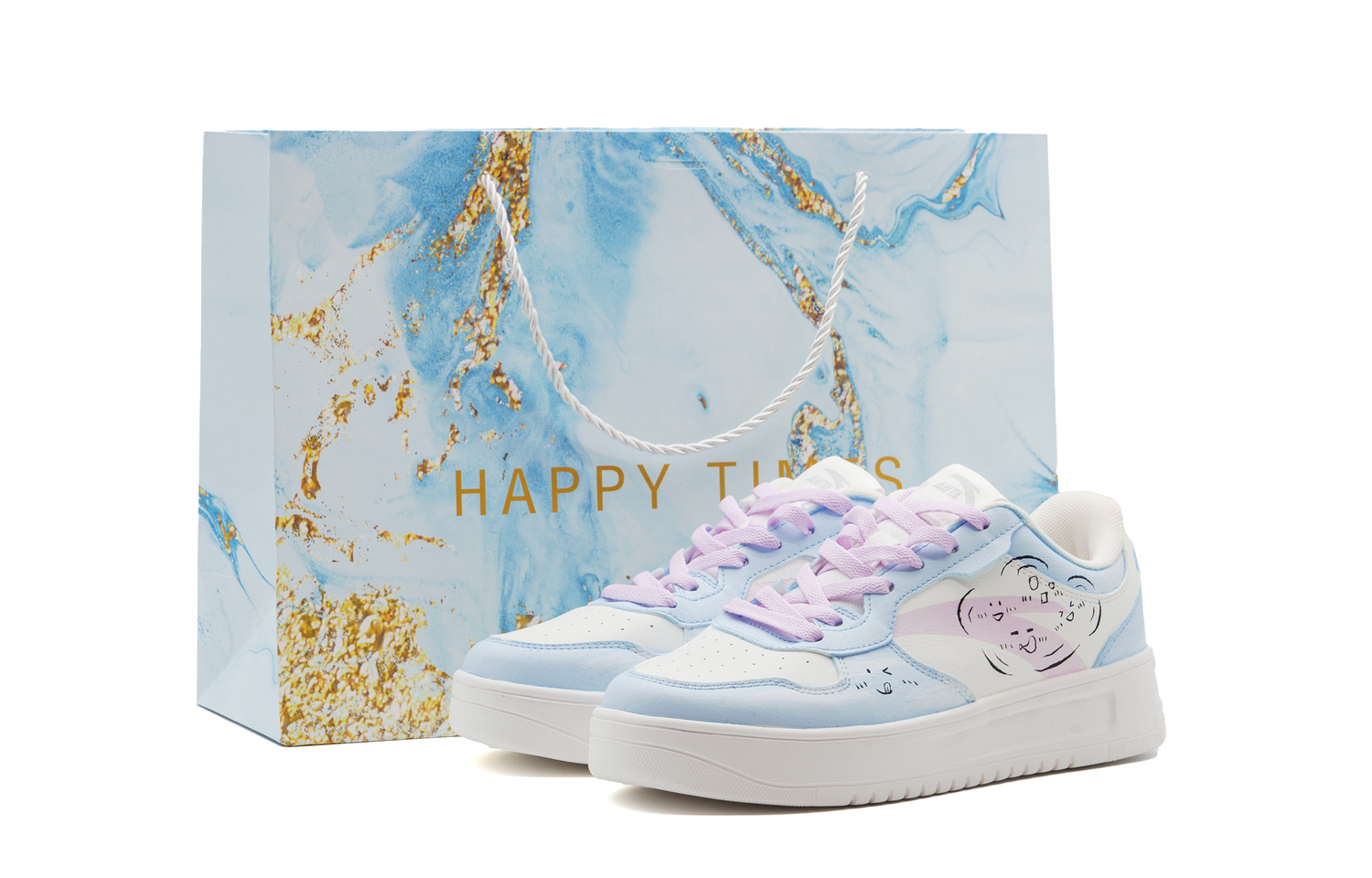 

ANTA Легкие кроссовки для скейтбординга Unisex Blue Shopping Bag из искусственной кожи и текстиля с амортизирующей подкладкой, противоскользящей подошвой и низким верхом