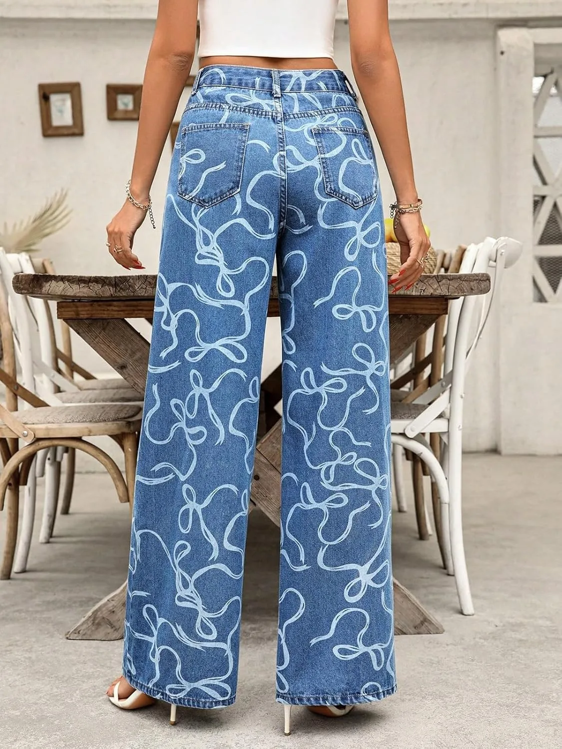Женские джинсы Loose Fit с принтом – широкие прямые брюки в стиле Y2K — фото 3