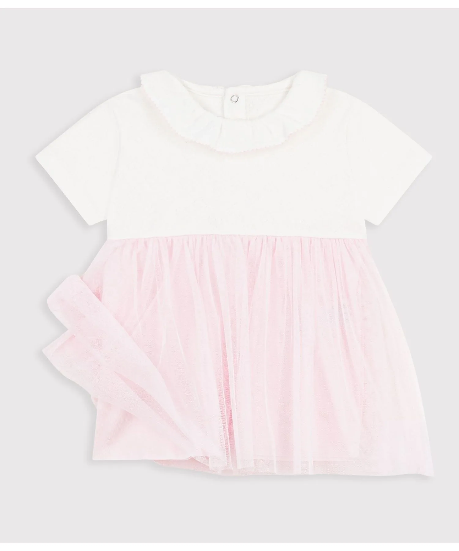 Детское платье-туника из тюля с сердечками PETIT BATEAU бело-розовое — фото 2