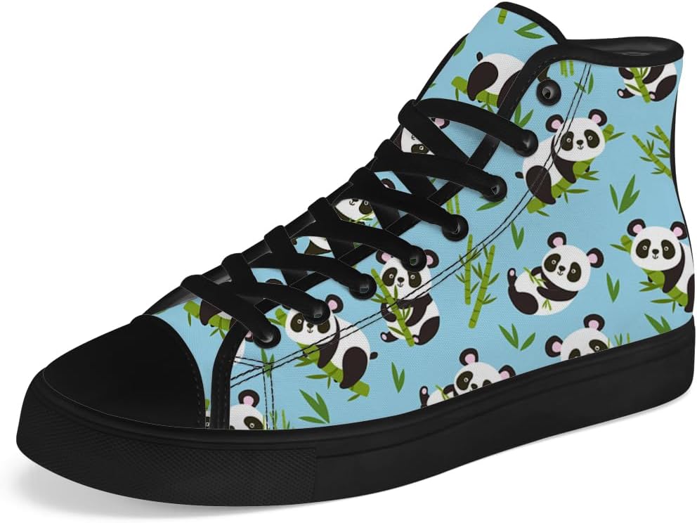 

Кеды на высокой подошве Chebing Panda из канвы для мужчин и женщин с рисунком мультяшной панды, шнуровкой, повседневные обувь, подарки для мужчин и женщин, синий
