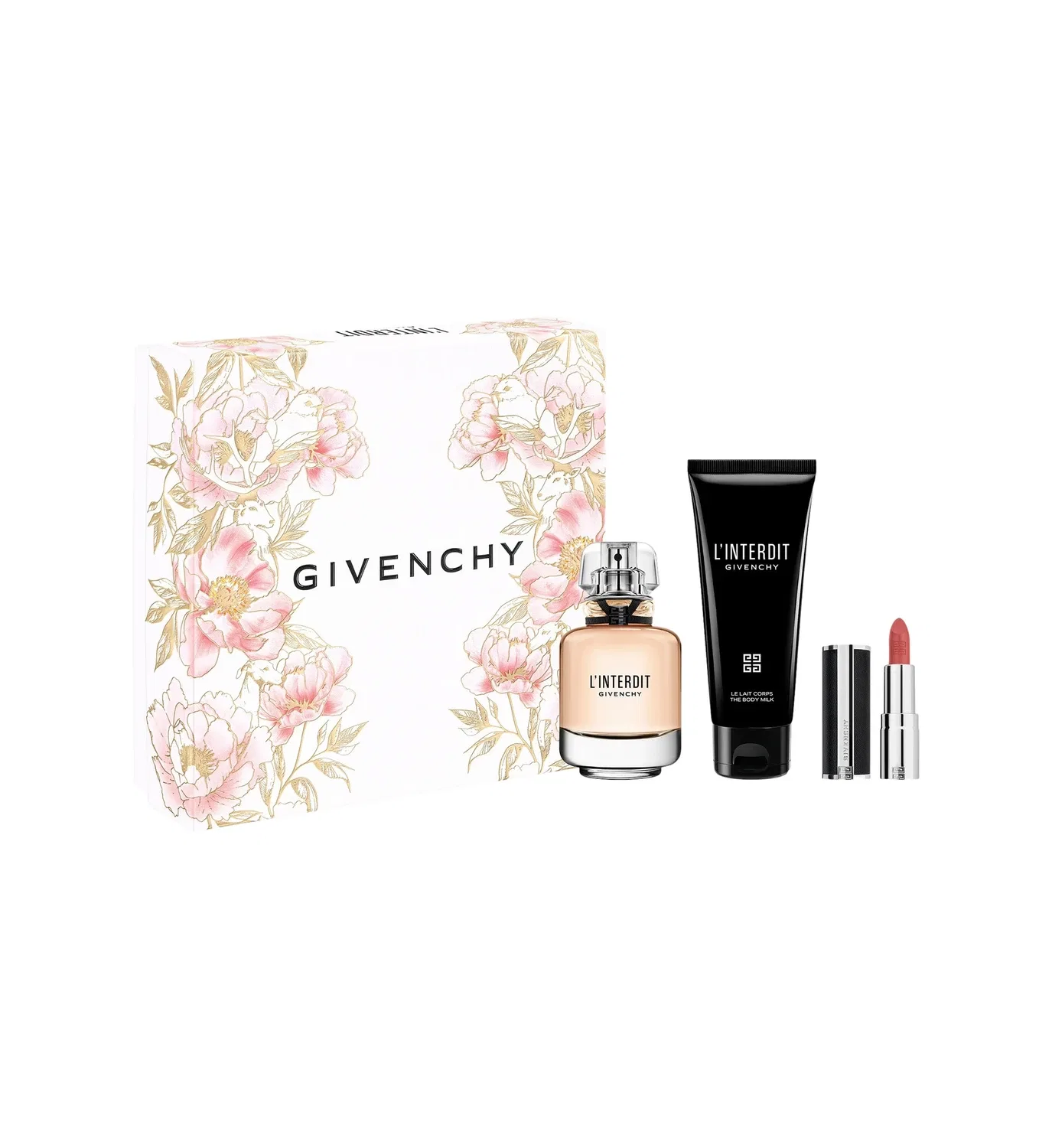 Набор парфюмерной воды, молочка для тела и помады Givenchy, бежевый