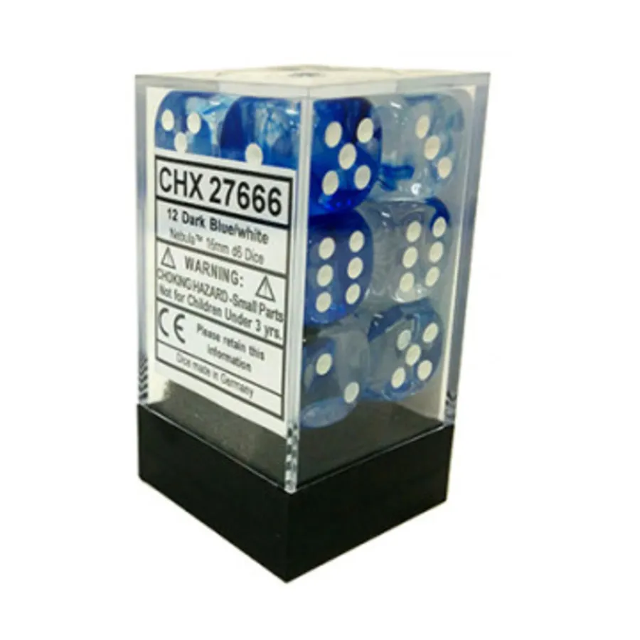 

d6 16 мм Темно-синий с белым Черный (12), Dice - Nebula (Chessex)