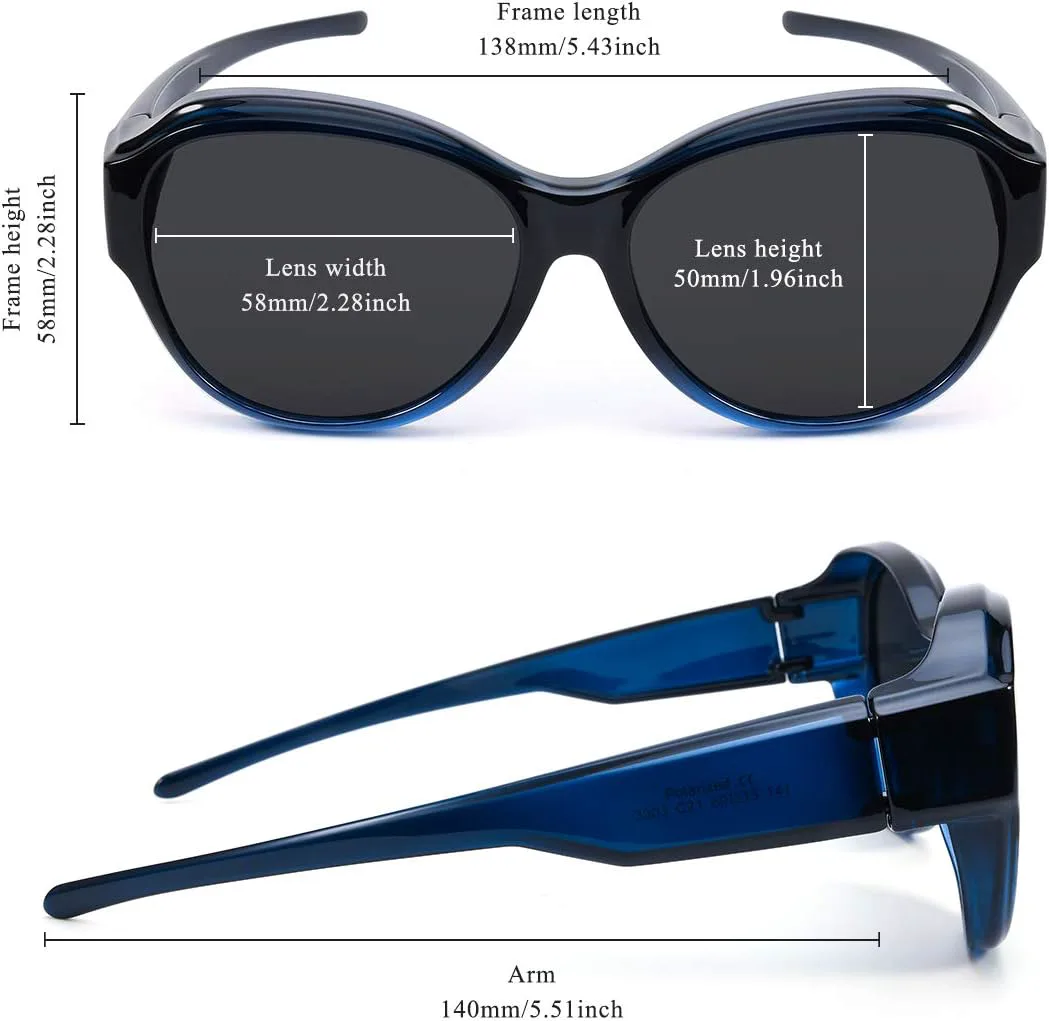 

Очки-накладки увеличенного размера для ношения поверх солнцезащитных очков (для женщин и мужчин) со 100% поляризацией и защитой от УФ-излучения TINHAO, A Blue-black