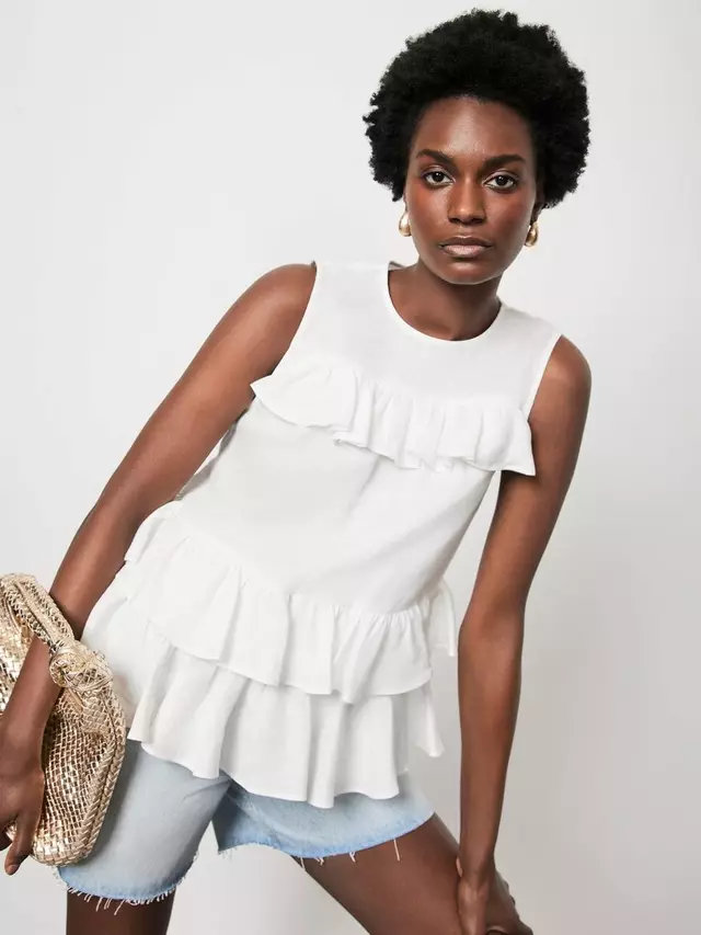 

Топ Mint Velvet Ruffle Detail Linen, белый