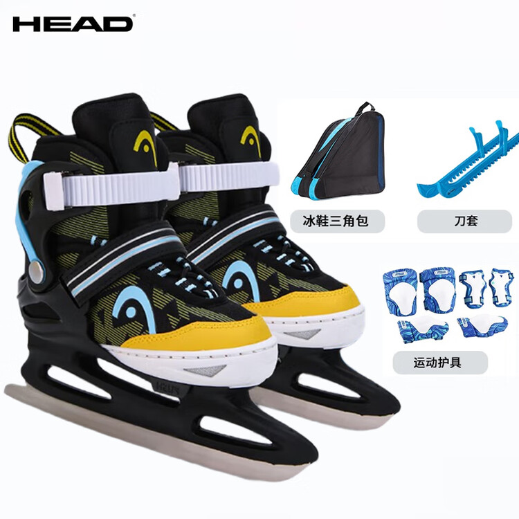 

HEAD Коньки для фигурного катания для начинающих, детские ледовые коньки, лезвия для фигурного катания, заточенные лезвия + сумка для коньков + чехлы для лезвий + спортивная защитная экипировка. Размер L [36-41] подходит для 22.5-26 см