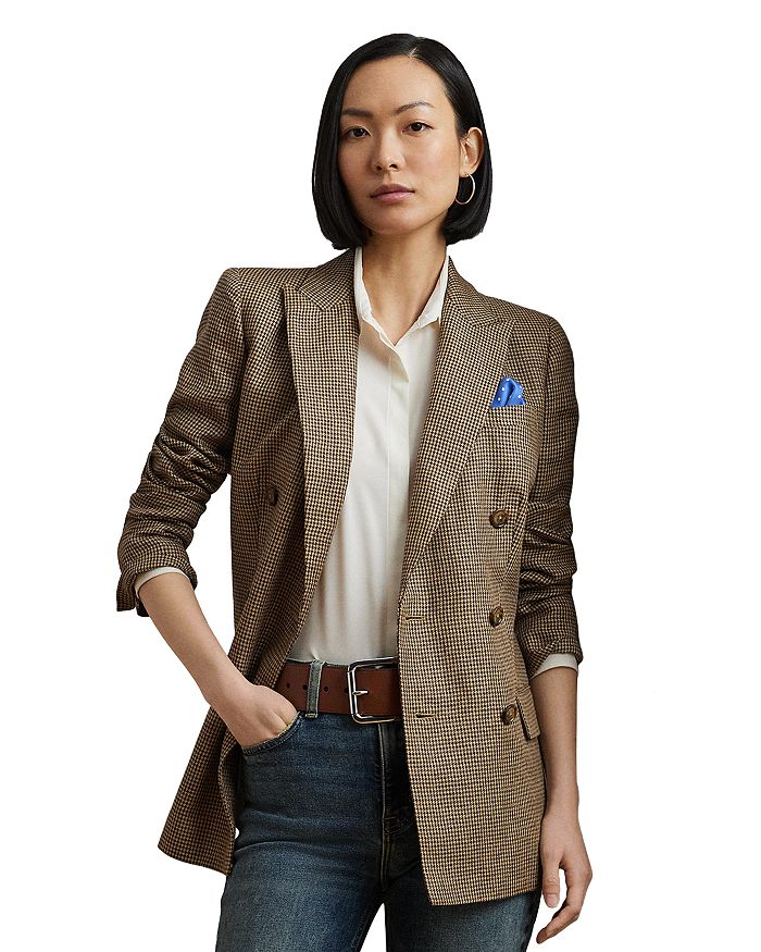 

Гаундстутовый двубортный твиловый блейзер Ralph Lauren, коричневый