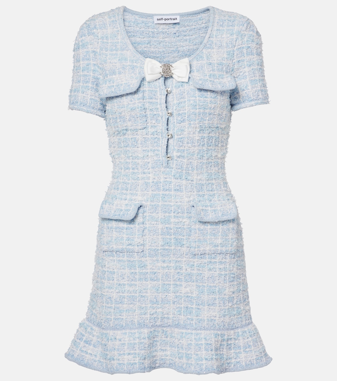 

Клетчатое трикотажное мини-платье Self-Portrait, синий