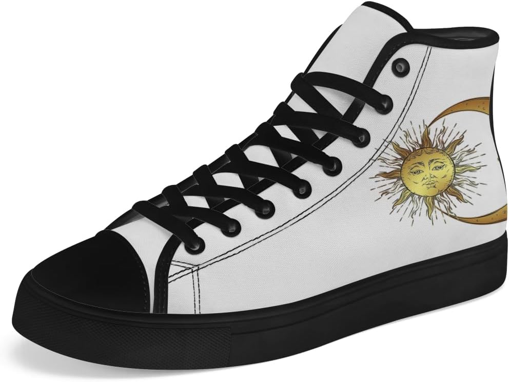 

Женские и мужские высокие кеды с солнцем и луной, высокие кроссовки на шнуровке, повседневная обувь Chebing, белый