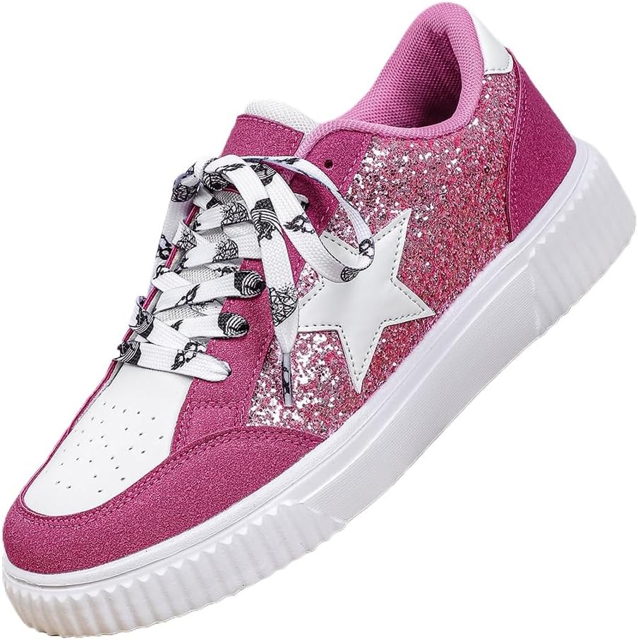 

Кроссовки из ПУ-кожи Y2K с звездной нашивкой, дышащие, низкие, для скейтборда, для мужчин, повседневная уличная одежда для школы, работы или свиданий, с блестками и деталями в виде пентаграммы Ctkvbmeoi, розовый