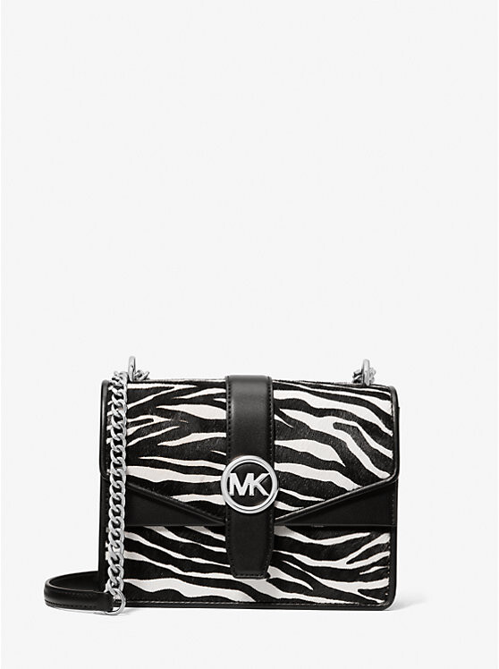 

Сумка через плечо Greenwich маленькая из телячьей шерсти с принтом зебры Michael Kors, черный