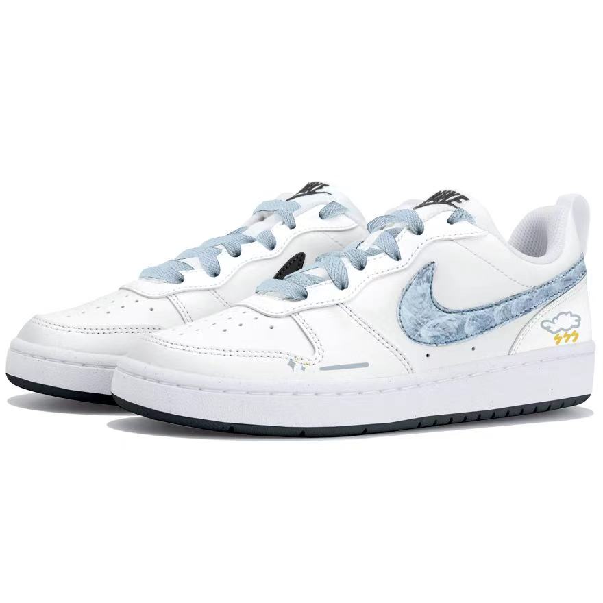 Кроссовки для скейтбординга Court Borough Mist Cyan Cloud Flash Low top Kids' Teenagers Nike, белый/синий — фото 4