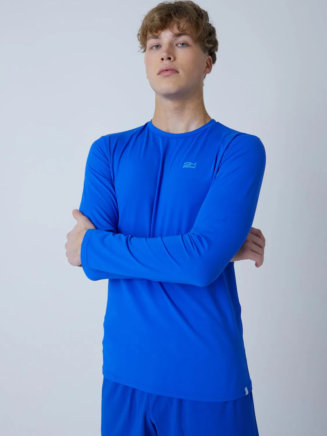 Спортивная футболка Sportkind Performance Shirt с круглым вырезом и длинными рукавами, цвет кобальтово-синий — фото 2