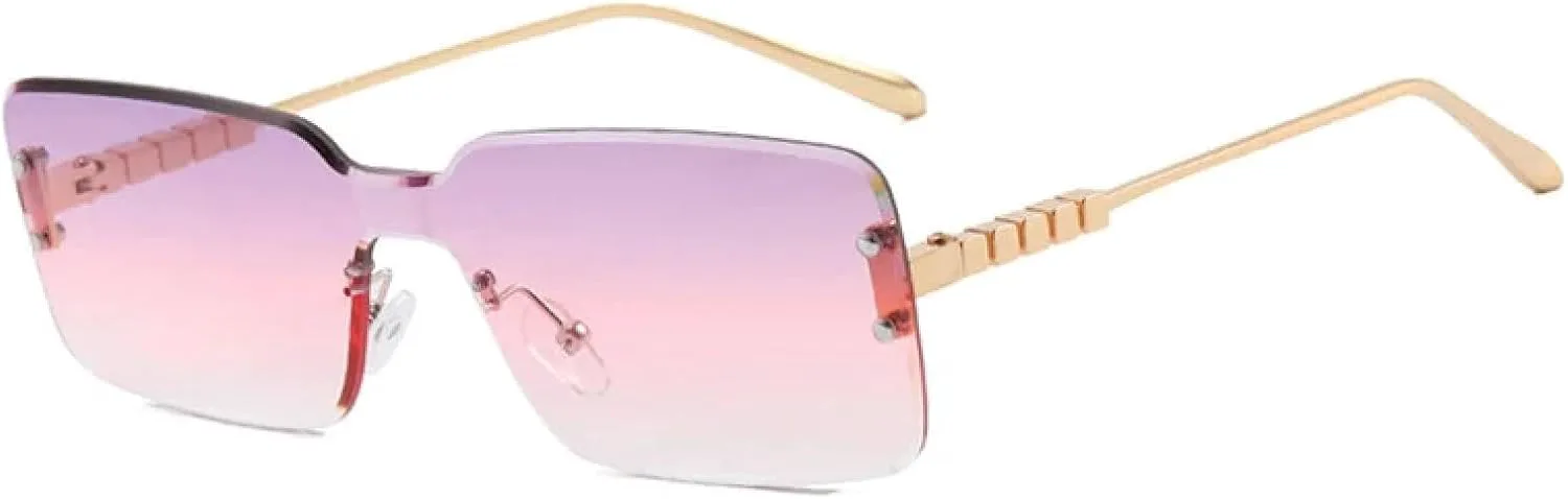 

Модные маленькие прямоугольные солнцезащитные очки без оправы в винтажном стиле, прозрачные, с защитой от УФ-излучения UV400, для мужчин и женщин TKKTLLT, Purplepink