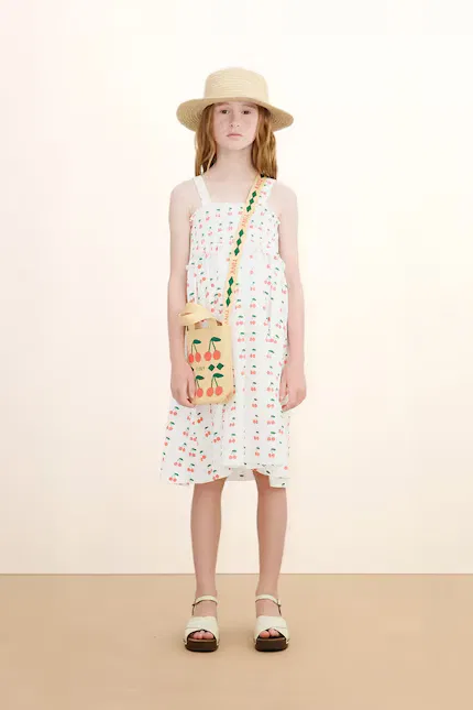 Платье с узором вишни CHERRIES STRAP DRESS Tinycottons, белый