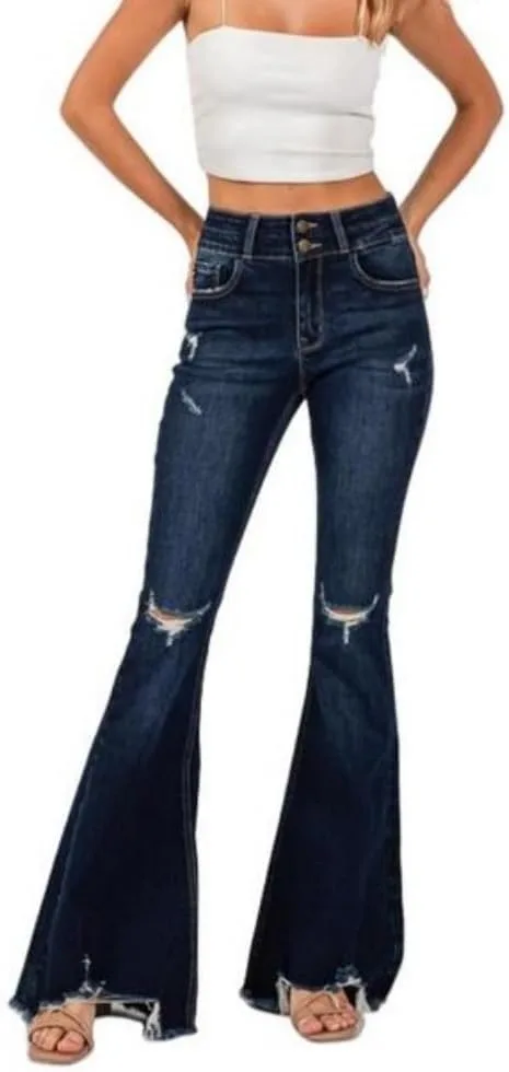 

Женские джинсы Mid-Waist с потертостями и расклешенным силуэтом BlueMoment