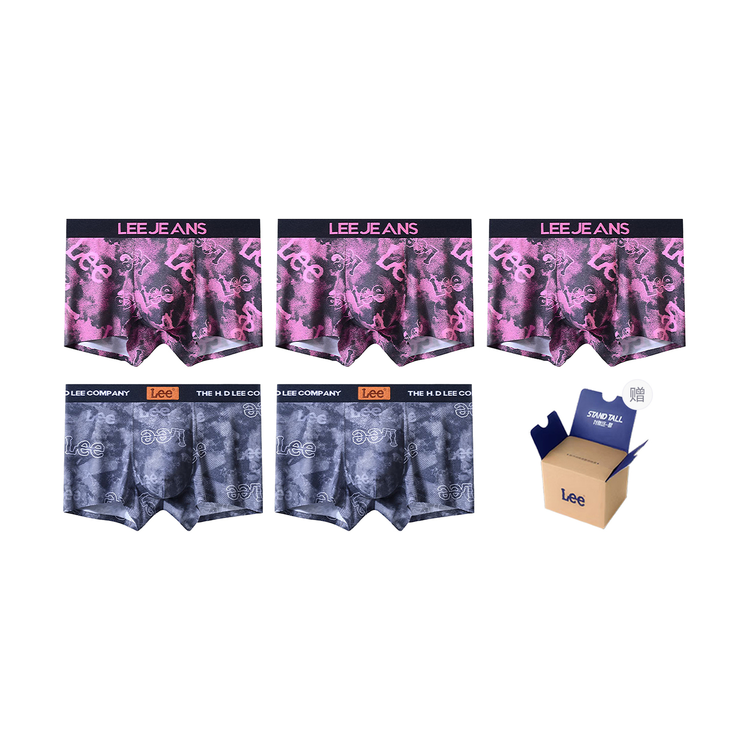 

Трусы-боксеры Cordura мужские, 5 пар Lee, темно-серый