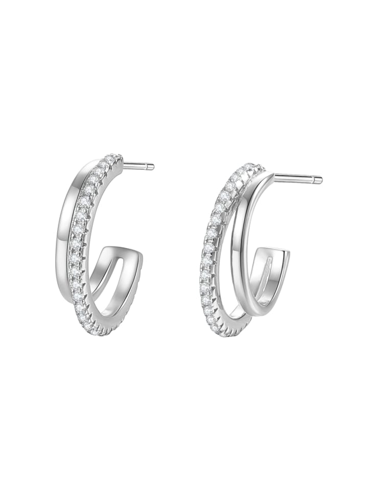 

Hey Happiness Двойные серьги-кольца с кубическим цирконием, серебро 925 пробы