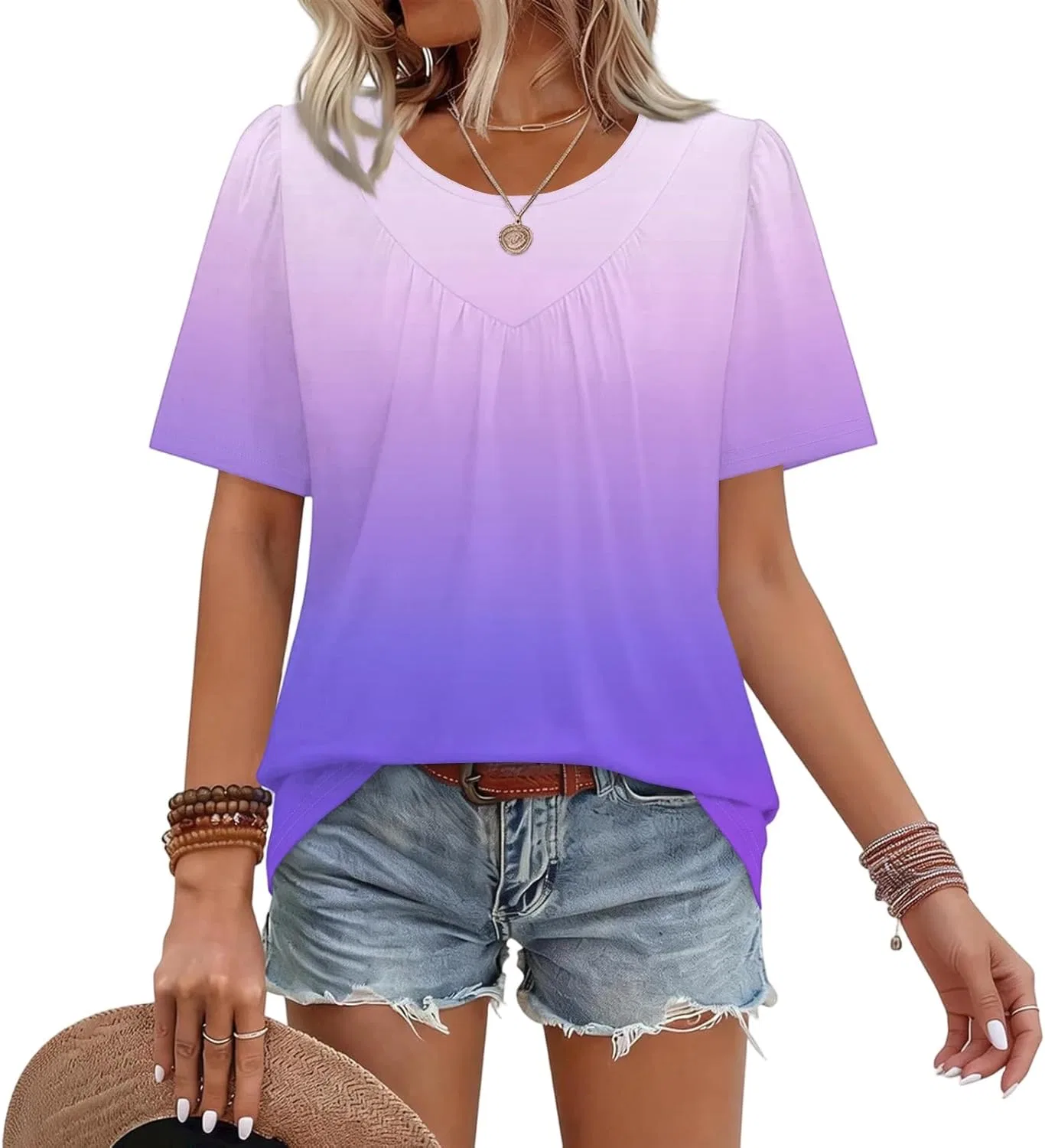 Женская блуза с принтом, Polyester, Purple, свободный крой — фото 2