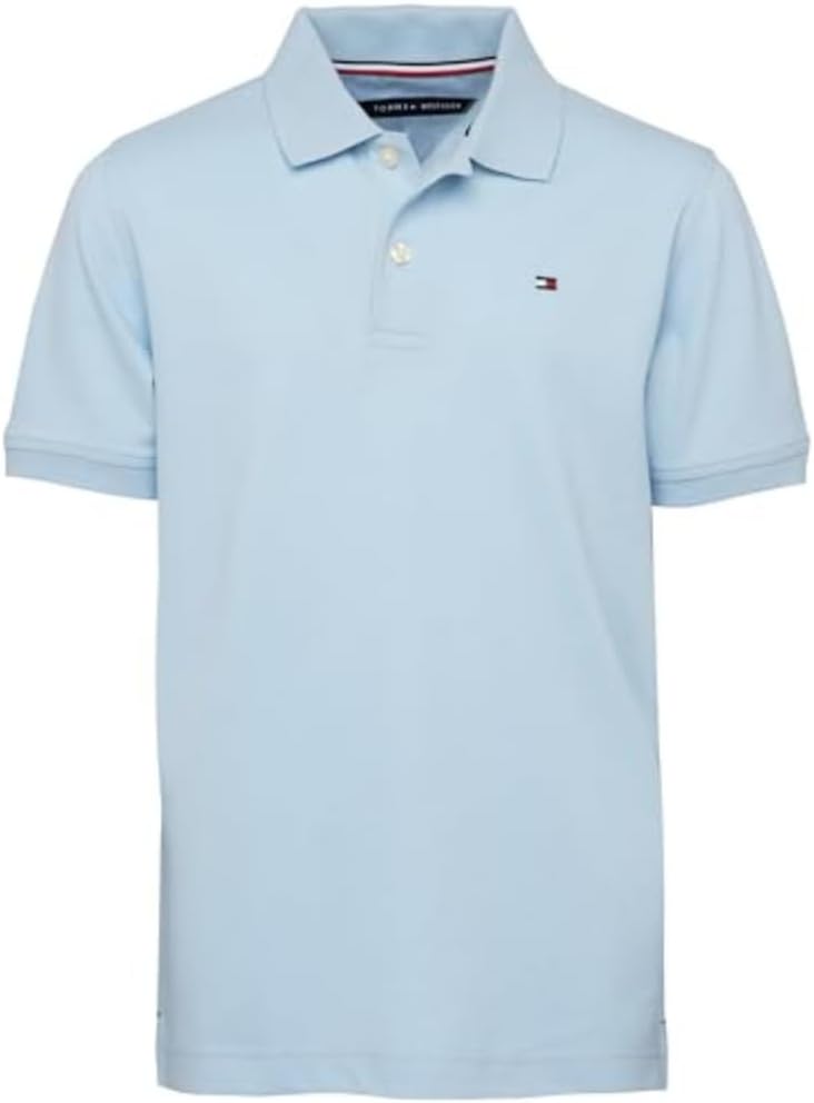 

Рубашка-поло Tommy Hilfiger для мальчиков с коротким рукавом из высококачественного пике, застежка на пуговицы, мягкая и удобная, Capri Blue Stretch