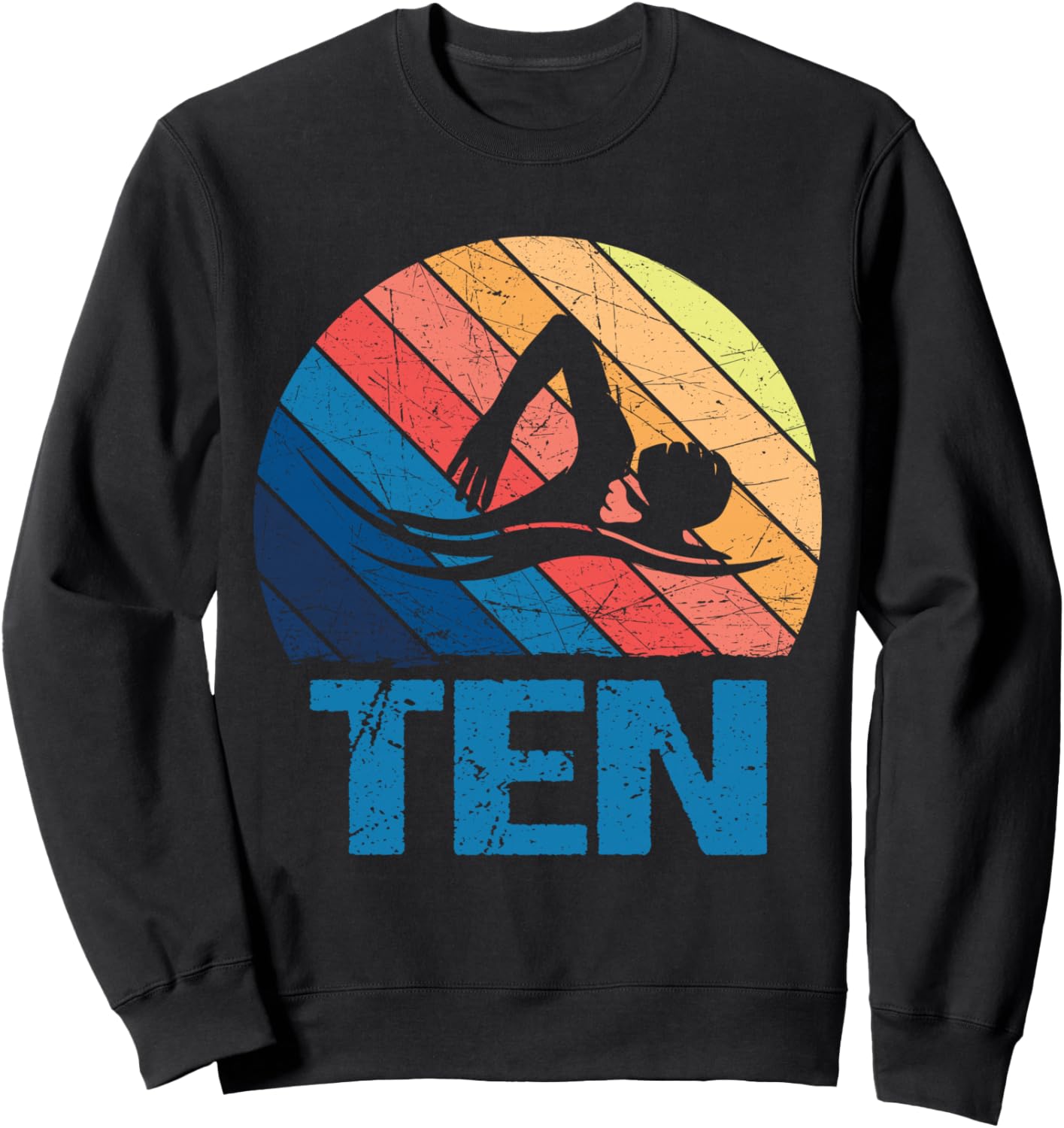 

Купальники в стиле ретро на 10-летие, для мальчиков и девочек, толстовка Retro Swim Swimming Watersports Birthday Designs, черный