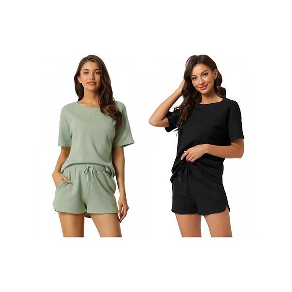 

2 комплекта женских лоунж-сетов с карманами, футболка и шорты Inspire Chic, Black Green