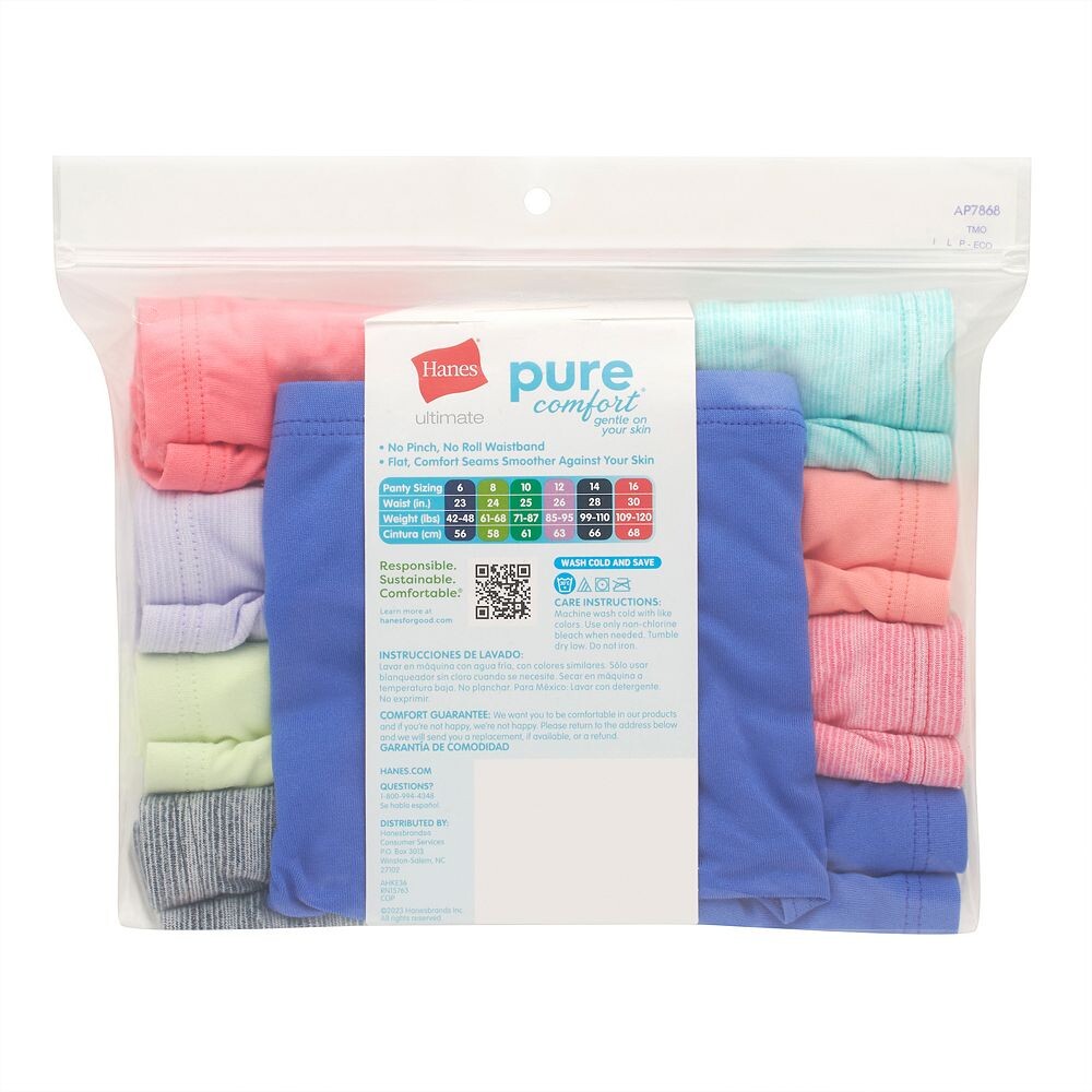 Девочки от 6 до 14 лет Hanes Ultimate Pure Comfort, 8 комплектов + 1 бонусные трусики из микрофибры, мультиколор — фото 4