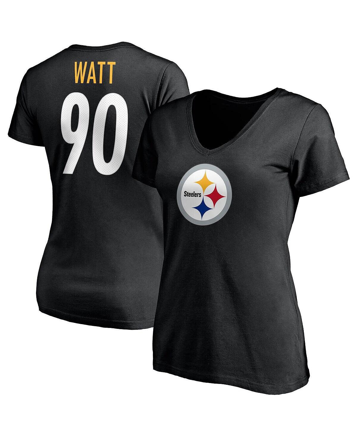 

Женская брендовая одежда T.J. Черная футболка со значком игрока Watt Pittsburgh Steelers, именем и номером, с V-образным вырезом Fanatics, черный