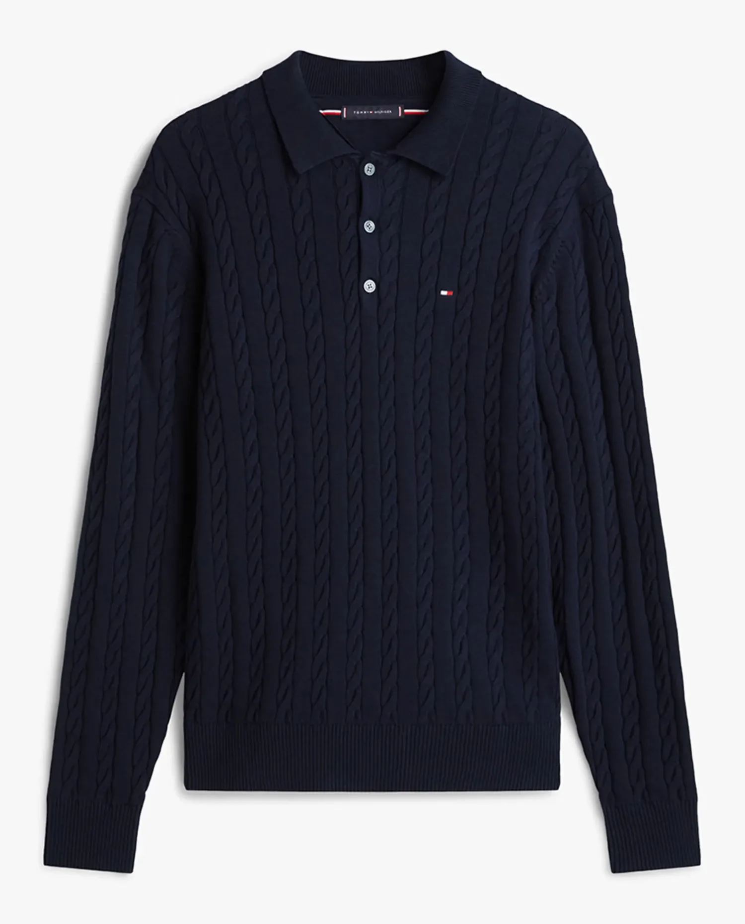 Мужской свитер с аранами в стиле поло Tommy Hilfiger, темно-синий — фото 4