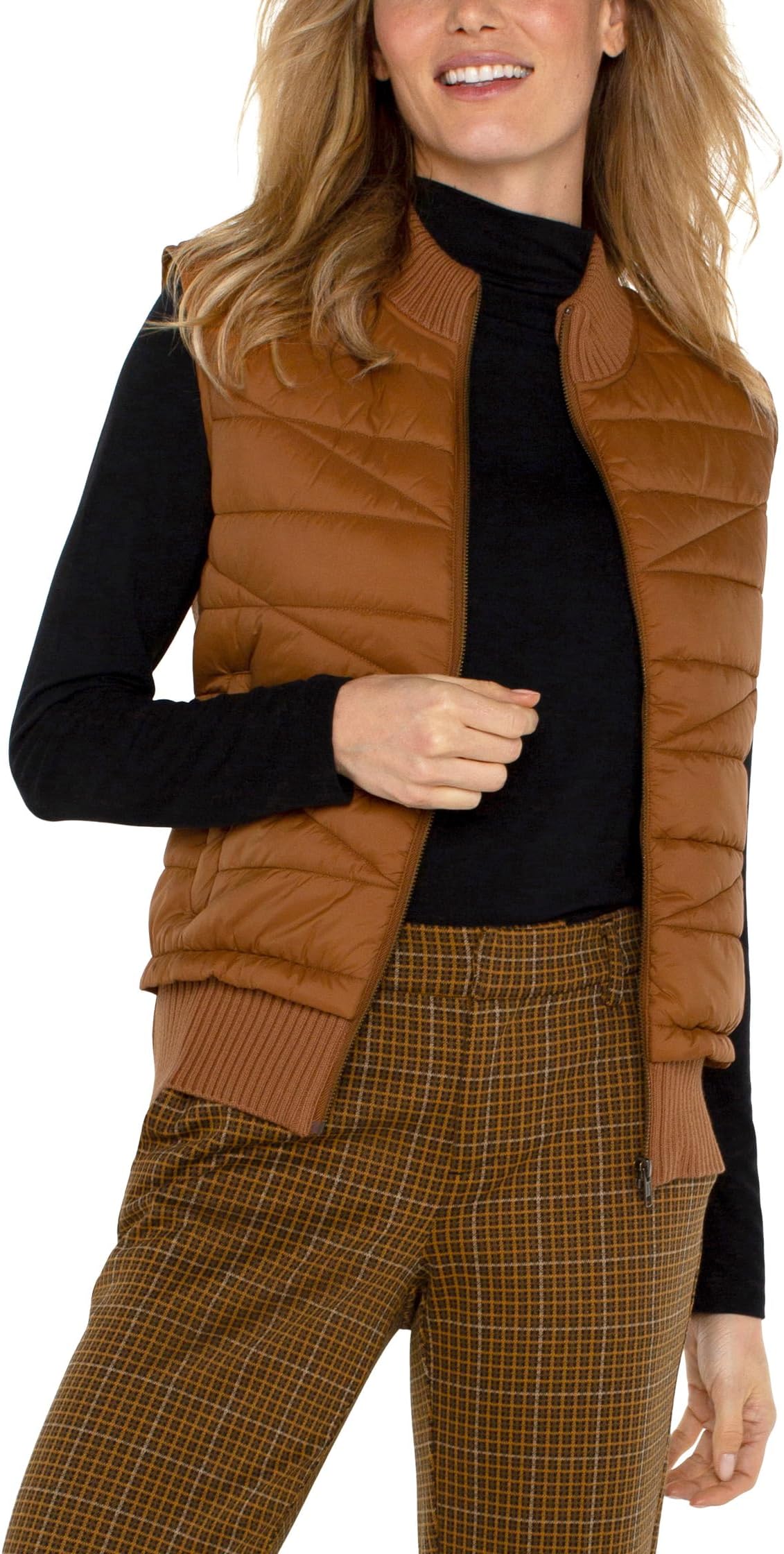 

Жилет Liverpool Los Angeles Sleeveless Quilted Front Full Zip Sweater Vest Sweater Yarn, цвет Tumeric