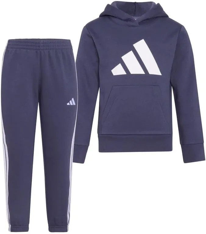 Детский спортивный костюм Adidas из двух частей - флисовая толстовка и спортивные штаны-джоггеры, комплект спортивной одежды средней плотности, синий — фото 4
