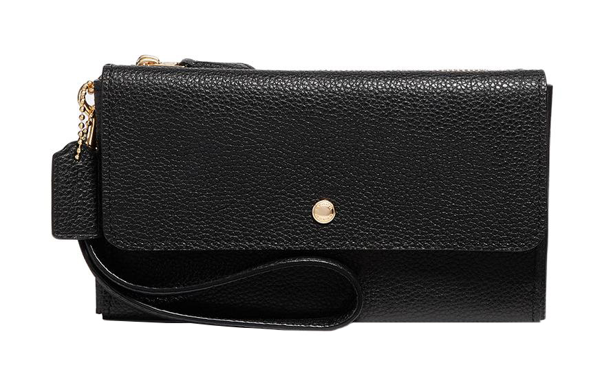 

Тройной кожаный клатч маленького размера женский черный COACH