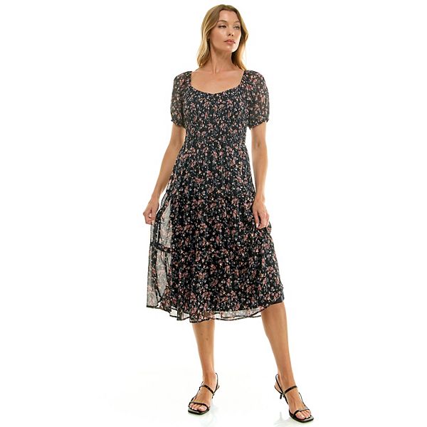 

Юношеское платье миди с пышными рукавами и ярусами Lily Rose, Navy Pink