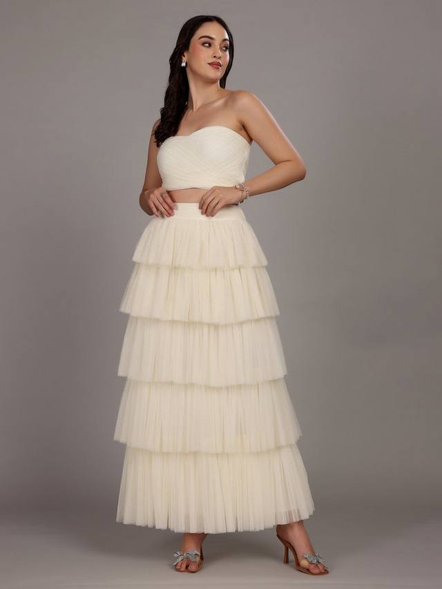 

Хайфа бесшовный тюлевый многослойный кроп-топ Lace & Beads, White