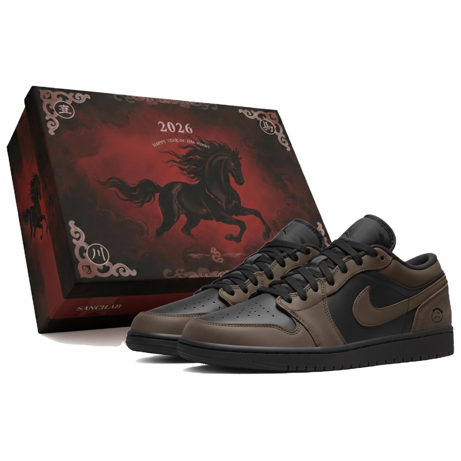 

Air 1 LOW Three Times Laboratory, Horse Year, Xuan Ma Cang Feng, Box Abrasion Resistant Low top Jordan, коричневый