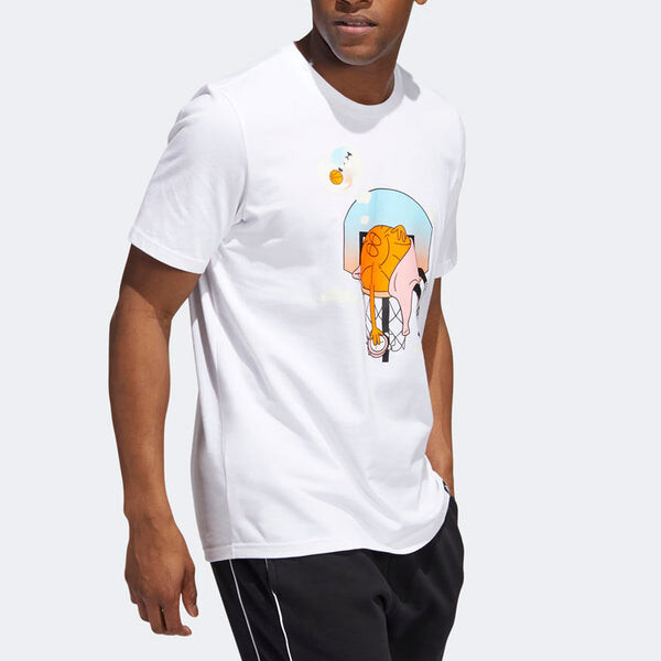 Футболка Men's adidas Cartoon Printing Basketball Sports Short Sleeve White T-Shirt, мультиколор — фото 2