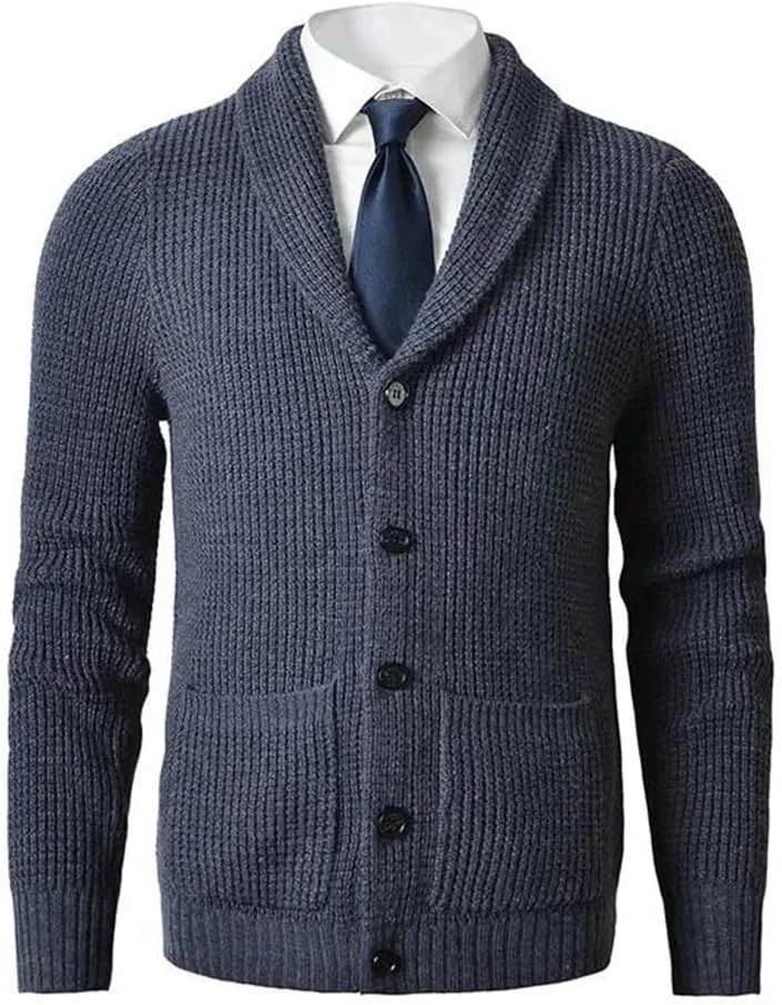 Мужской кардиган Slim Fit из шерсти с пуговицами и карманами, вязаный свитер для осени и зимы Generic, 3 — фото 2